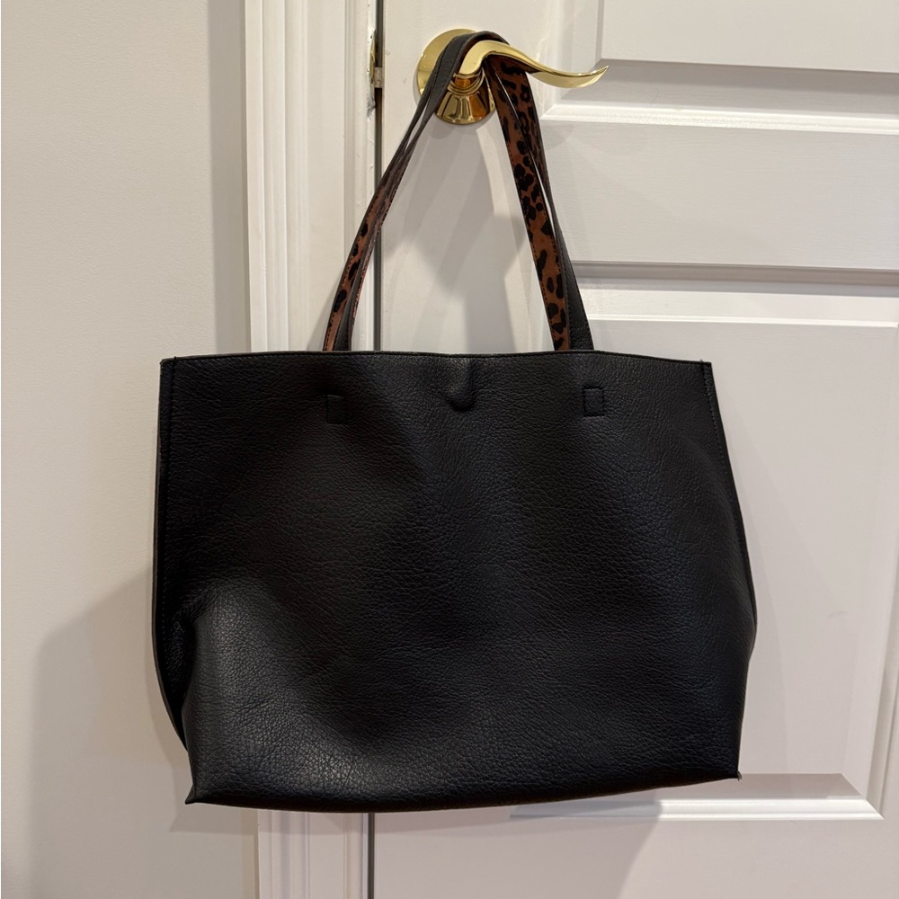 Black and Leopard Reversible Tote